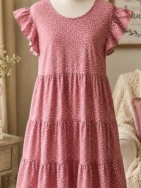 Lyrur Pink Polka Dot Tiered Babydoll Dress - Size XL